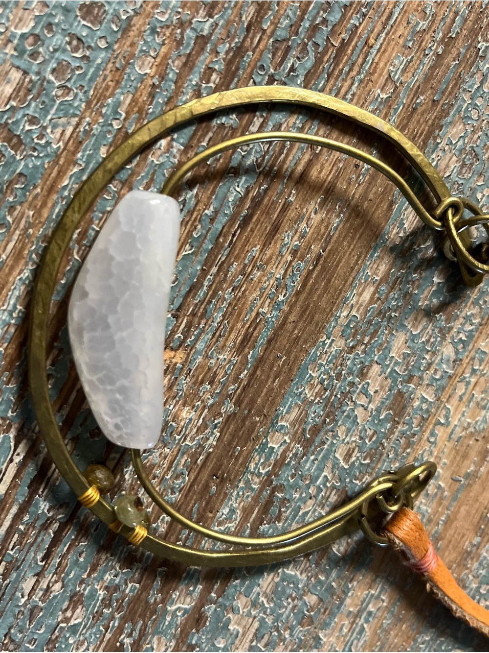 Anthropologie Tan Leather Necklace with White Agate Crescent - Picture 2 of 4